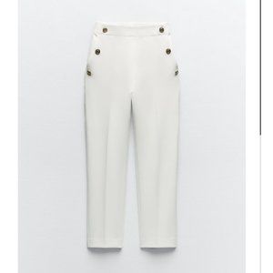 Zara Woman Gold Button Straight Leg Trouser Pants - Size Large